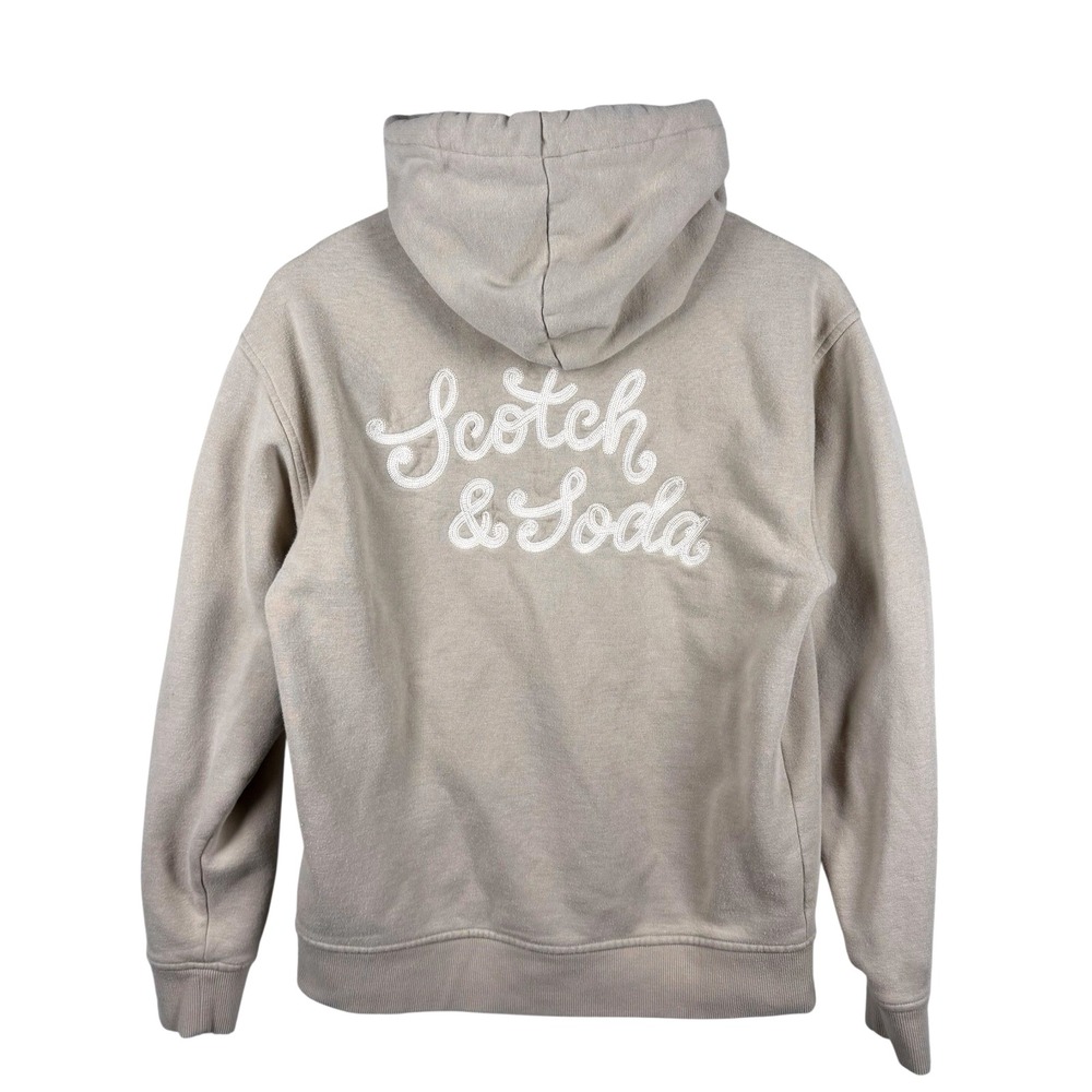 Scotch & Soda Men's Sz S Relaxed Fit Fleece Embroidered Hoodie in Natural, Beige
